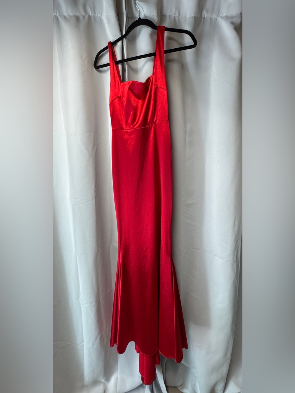 Moda Glam Adriana Red Satin Maxi Dress with Flared Hem - Women Dresses